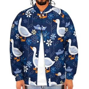 Ganzen Bloemen En Papier Boten Grappige Mannen Baseball Jacket Gedrukt Jas Zachte Sweatshirt Voor Lente Herfst