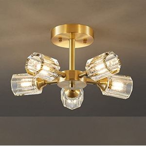 large chandelier Kristallen plafondlamp rond midden van de eeuw moderne plafondlamp goud semi-inbouwarmatuur geborsteld messing met helder kristalglas kap voor eetkamer woonkamer slaapkamer keuken (5