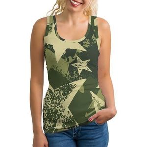 Groene Camouflage Militaire Sterren Lichtgewicht Tank Top voor Vrouwen Mouwloze Workout Tops Yoga Racerback Running Shirts 2XL