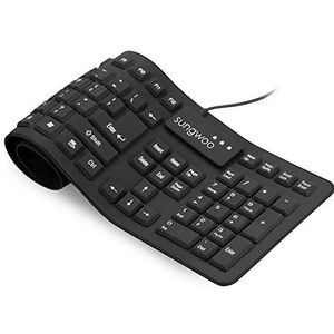 Sungwoo Opvouwbaar siliconen toetsenbord USB Bedraad Standaard Toetsenbord Waterdicht Rollup Toetsenbord voor PC Notebook Laptop, Full Size (zwart)