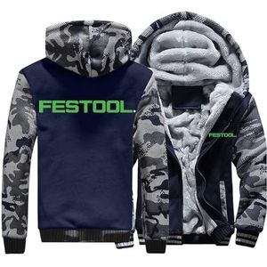 CINASA Heren Hoodies Hooded Jacket voor F.ES-Tool Winter Dikke Jassen Zip Fleece Jas Kleurblokkerende Sweatshirt Top- camouflage blauw 1||L