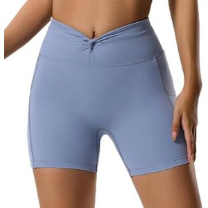 Zomer Yoga Shorts Hoge Taille Workout Shorts Vrouwen Sexy Booty Tummy Control Gym Tight Push Up Leggings Ademend Running Shorts-Lichtblauw-XL