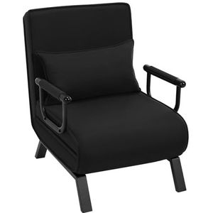 WOLTU Convertible Relax Relaxstoel, 3-in-1 slaapbank, met rugleuning in 5 standen verstelbaar, afneembaar kussen, gevoerde zitting, armleuningen, zwart