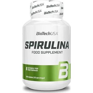 BioTechUSA Spirulina | Rijk aan vitaminen en eiwitten | 3600mg dagelijkse dosis | Geschikt voor diverse diëten | 100 tabletten
