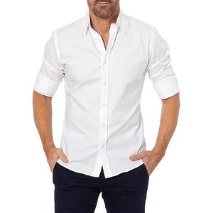 OTIS - Overhemd Met Ritssluiting, Poloshirt Met Stretch En Ritssluiting, Overhemden Met Stretch En Knoopsluiting Met Lange Mouwen, Casual Zakelijk Formeel Overhemd Voor Heren (2XL,Wit)