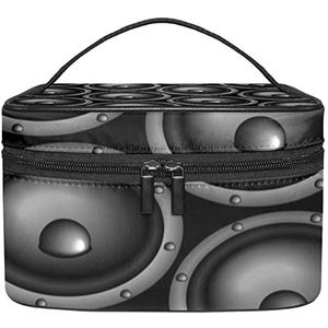 Zwarte Muziek Speaker Patroon Make-up Organizer Bag, Reizen Make-up Tas Organizer Case Draagbare Cosmetische Tas voor Vrouwen en Meisjes Toiletartikelen, Meerkleurig, 22.5x15x13.8cm/8.9x5.9x5.4in
