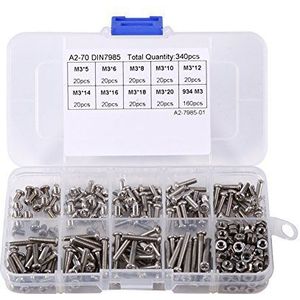 M3 - Set - Schroeven - 340 Stuks - Ronde Kop - Verzonken - Phillips - Roestvrij Staal 304