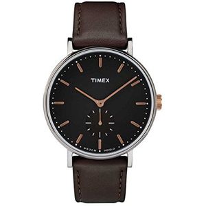 Timex Heren analoog klassiek quartz horloge met lederen band TW2R38100
