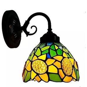 Tiffany Stijl Wandlamp, Gekleurd Glas, Zonnebloem Wandlamp, 7-Inch Decoratieve LED Wandlamp, Slaapkamer, Gang, Woonkamer, Eetkamer