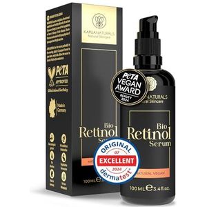 BIO Retinol Serum Hoog gedoseerd 100ml • Retinol 5-voudig complex +Hyaluron +Vitamine C ✓ Veganistisch & BIO ✓ Zeer effectief ingekapseld retinol voor een stralende & heldere huid zonder vlekken