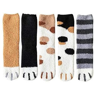 DUORUI 5 paar Vrouwen Pluizige Sokken voor Meisje Zachte Winter Warm Dikker Slipper Sok Nieuwigheid Leuke Kat Poot Patroon