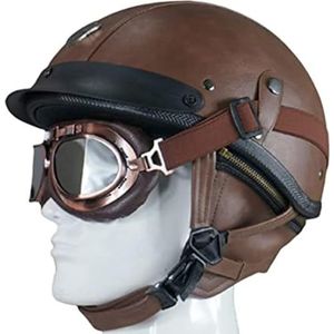 Motorhelm - Leren Helm - ECE-Goedgekeurde - Vintage - Halve Helm - Volwassen - Voor Scooter Bromfiets