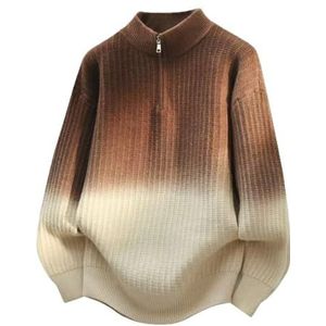 Herenmode Casual Trui, Kleurblok Verloop Breisel Pullover Met Kwart Rits Hals(Brown,4X-Large)