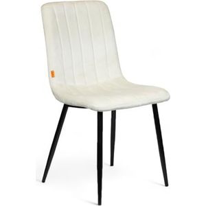 Eetkamerstoelen Beige - Woonkamer stoel - Kantoor stoel - Fluwelen fauteuil stoel - Roestvrij stalen keukenstoel - Zwarte metalen poten - Polyester stoel