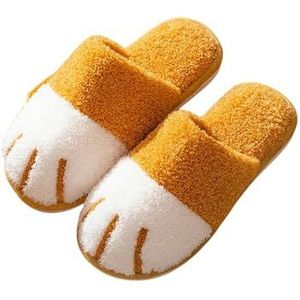 CBLdF Slippers Indoor Warm Slippers For Women Men Cute Cat Paw Designe House Slippers Mute Flats Slides Indoor Shoes-yellow-42-43 Eu