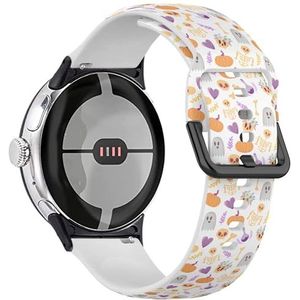 RYANUKA Zachte sportband compatibel met Google Pixel Watch 2 (2023) / Pixel Watch (2022) (Skeleton Ghost Pumpkin Bones Flowers) siliconen armband accessoire