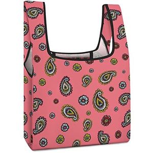 Roze Sier Paisleys het Winkelen Zakken Opvouwbare Tote Bag Boodschappentassen Reizen Opbergtas Pouch Met Handvatten