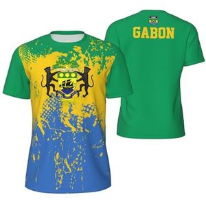 Sport T-Shirt Vintage Gabon Vlag Graan Tees 3D Gedrukt voor Fitness Running Voetbal, Meerkleurig, M