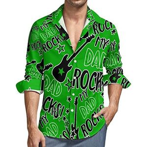 My Dad Rocks Overhemd voor heren, button-down shirt met lange mouwen en V-hals, casual tops met normale pasvorm