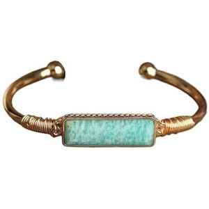 Vrouwen Flash Labradoriet Steen Open Manchet Polsband Armband Natuurlijke Edelstenen Goud Koper Bangle Sieraden Gift (Color : Amazonite)