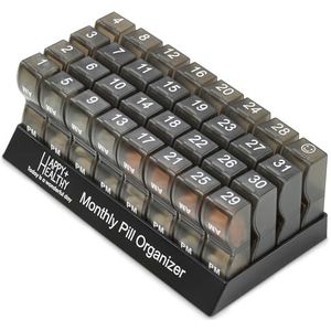 Maandelijkse pillenorganizer - Am/Pm Dagelijkse pillenorganizer 32 vakken voor elke dag, pillendispenser en dispensercaddy die u helpt uw ​​leven te organiseren