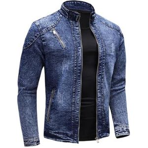 Pegsmio Heren Denim Jassen Herfst Winter Retro Rits Biker Windjack Werk Jean Jassen Fleece Warme Jassen, Blauw, 3XL