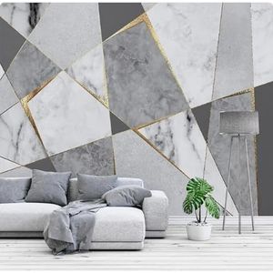 Abstract Grijs Geometrisch Goud Lijn Marmer 3D Behang Huis Kantoor Home Eetkamer Bank Slaapkamer Woonkamer TV Achtergrond Muur-300cm×210cm