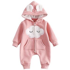 Bebone baby jumpsuit jongens meisjes romper met capuchon (Roze, 6-9 maanden/80)