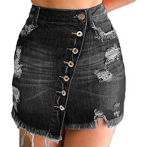 Gewassen geripte spijkerrok voor dames, sexy strakke korte rok met metalen knopen