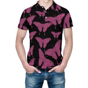 Roze lint vlinder heren shirt met korte mouwen golfshirts regular fit tennis t-shirt casual business tops
