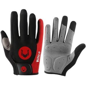 PSVDCTOO Fietshandschoenen dames heren fietshandschoenen volledige vinger fietshandschoenen antislip gel pad motorfiets MTB racefiets handschoen wanten fietshandschoenen voor mannen (kleur: rood,