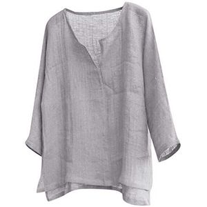 Kanpola Linnen overhemd voor heren, oversized shirt met lange mouwen, herfst, winter, V-hals, overhemd, vrijetijdshemd, katoen/linnen, lange mouwen, losse pasvorm, grijs, 5XL