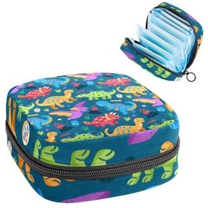 Maandverband Opbergtas, Menstruatiecup Pouch Tampon Bag, Menstruatie Pads Houder Organizer voor Vrouwen Meisjes, Kleurrijk Patroon Achtergrond Dinosaurus
