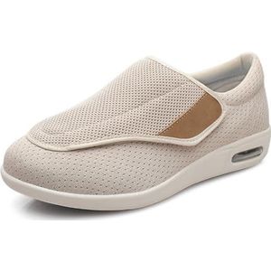 Diabetische Schoenen, Verstelbaar Gemakkelijk Aan En Uit Te Maken Lichtgewicht Brede Antislipschoenen Voor Gezwollen Voeten(Beige,49EU)