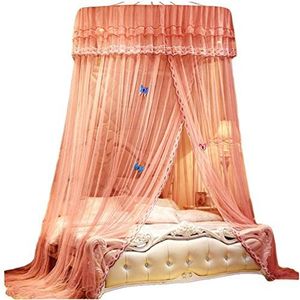 Kaiyei Klamboe Universeel hangend bed Luifel kant voor dubbel, eenpersoonsbed, kinderbedjes, prinses koepel met zelfklevende haak vlinderdecoratie slaapkamer familie gebruikt romantisch paleis jade roze 120 cm x 200 cm