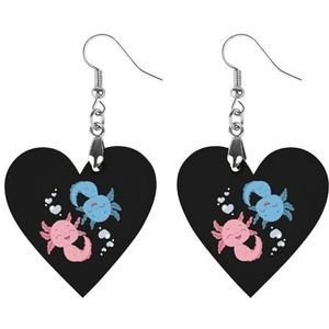 Axolotl Yin Yang Leuke Hartvormige Hanger Oorbellen Voor Vrouwen Lichtgewicht Houten Oorbellen Mode-sieraden Geschenken