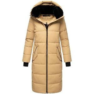 MARIKOO Winterjas voor dames, warme gewatteerde jas, lang, waterdicht, met afneembare kraag van imitatiebont, Zuraraa XVI XS-XXL, zand, XS