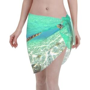 Zeeschildpad. Elegante strandwrap, bikini cover-up, badkleding jurk, voor vrouwen, perfect voor zwembad en resort, zwart, Zwart, one size