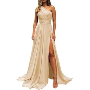 Chiffon bruidsmeisjesjurken voor dames, voor bruiloft, ruches galajurken, plooien, cocktailjurken, grote maten, Champagne, 32