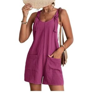 Plus Size Jumpsuit uit één stuk Gestreepte jumpsuit for dames Print Mouwloze rompertjes Verstelbare losse overall met zakken(Color:Purple,Size:XL)