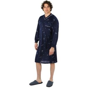 Schuerzenfabrik - Nachthemden voor heren met lange mouwen en korte mouwen - maat M tot XXXL, Navyblauw patroon, XL