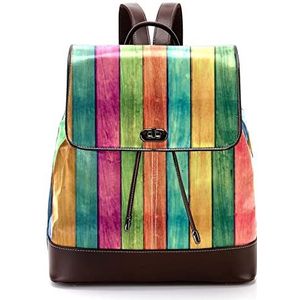 Vintage kleurrijke houten gepersonaliseerde casual dagrugzak tas voor tiener, Meerkleurig, 27x12.3x32cm, Rugzak Rugzakken