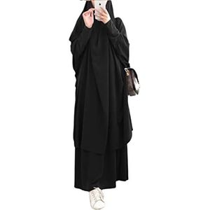 Moslim tweedelige gebedsjurk voor dames, Abaya-jurk, islamitisch, Midden-Oosten, Dubai, Turkije, Max Kaftan, hijab-jurk met volledige lengte, Zwart, Eén Maat