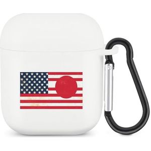 Japan en VS Gecombineerde Vlag Leuke Case Voor AirPods 2&1 Schokbestendige Beschermende Hoofdtelefoon Gevallen Cover Met Sleutelhanger Voor Mannen Vrouwen