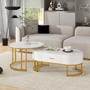 I0I&I0I Salontafels 2-delig tafelframe metaal goud, elegante woonkamertafels, moderne bijzettafels (wit)