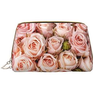 VUCEMI Roze rozen bedrukte koppeling cosmetische tas, lederen draagbare rits cosmetische tas, reizen multifunctionele grote capaciteit opbergtas, Wit, One Size