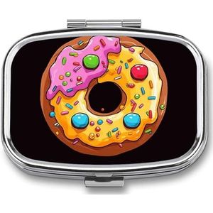 Donut Pill Box, 2 Compartiment Geneeskunde Pil Case, Draagbare Pil Organizer voor Pocket Of Portemonnee Decoratieve Metalen Geneeskunde Vitamine Organizer