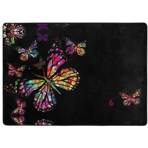 EdWal Kleurrijke vlinder print groot tapijt, flanel mat, indoor vloer tapijt tapijt, voor nachtkastje eetkamer decor 203x148 cm