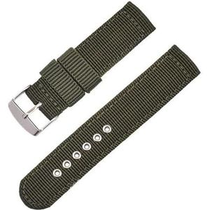 InOmak Horlogeband van nylon, canvas, 16-24 mm, van ademende stof, A-legergroen, 16mm Silver Buckle, strepen