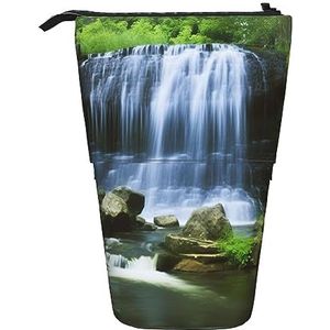 RLDOBOFE Waterval Flowing Down Print Potlood Tas Stand-Up Intrekbare Potlood Doos Organizer Pen Houder Opbergtas Cosmetische Tas Voor Kantoor Kerst Vakantie Gift, Zwart, Eén maat